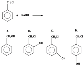 Identify the principal organic product when benzyl chloride reacts with aqueous sodium hydroxide.