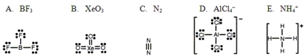 <strong>Which one of the following Lewis structures is definitely incorrect? </strong> A) A B) B C) C D) D E) E