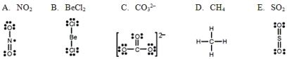 <strong>Which one of the following Lewis structures is definitely incorrect? </strong> A) A B) B C) C D) D E) E