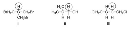 How many peaks would be observed for each of the circled protons in the compounds below?