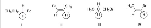 <strong>Which of the labeled protons would absorb furthest downfield in a <sup>1</sup>H NMR spectrum? </strong> A)I B)II C)III D)IV