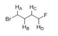 <strong>Which of the indicated protons absorbs further downfield? </strong> A)H<sub>A</sub> B)H<sub>B</sub> C)H<sub>C</sub> D)H<sub>D</sub>