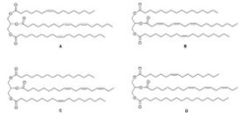<strong>Triacylglycerol A yields compound B when treated with excess H<sub>2</sub>,Pd-C.Ozonolysis of A affords three molecules of compound C and one molecule of compound D.What is the structure of A? Choices for Triglycerol A: </strong> A)A B)B C)C D)D