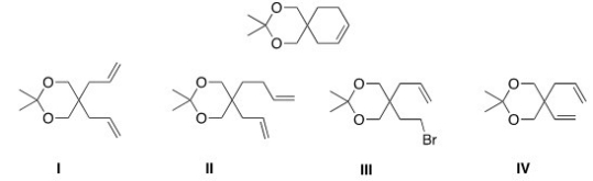 <strong>What would be the starting material for the following product that was made via a Grubbs catalyst? </strong> A)I B)II C)III D)IV