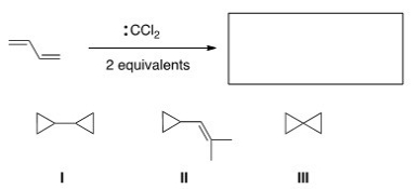 <strong>What is the major organic product of the following reaction? </strong> A)I B)II C)III D)None of the choices is correct.