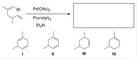 <strong>Identify the structure of the major organic product that results from the following reaction. </strong> A)I B)II C)III D)IV