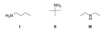 <strong>Which of the following amines are classified as primary (1°)amines? </strong> A)I B)II C)III D)I and II