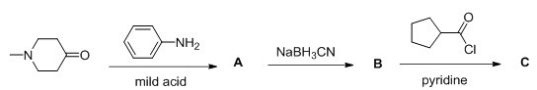 Consider the following multistep synthesis. What is the structure of intermediate C?
