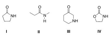 <strong>Which of the following is a lactam? </strong> A)I B)II C)III D)IV