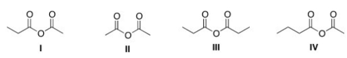 <strong>What is the structure for acetic propanoic anhydride? </strong> A)I B)II C)III D)IV