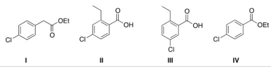 <strong>What is the structure for ethyl 4-chlorobenzoate? </strong> A)I B)II C)III D)IV