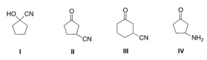 <strong>What is the structure for 3-cyanocyclopentanone? </strong> A)I B)II C)III D)IV