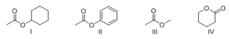 <strong>Which of the following compounds will have the lowest frequency for carbonyl absorption in IR spectroscopy? </strong> A)I B)II C)III D)IV