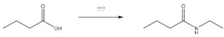 <strong>What reagents are necessary to perform the following reaction? </strong> A)EtOH,H<sup>+</sup> B)CH<sub>3</sub>CH<sub>2</sub>NH<sub>2</sub>,DCC C)SOCl<sub>2</sub> D)Heat