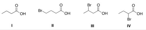 <strong>Rank the following compounds in order of decreasing acidity,putting the most acidic first. </strong> A)IV > III > II > I B)IV > I > III > II C)I > II > III > IV D)IV > II > III > I