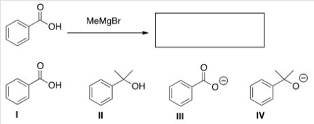 <strong>What will be the product of the following reaction (before any aqueous work-up)? </strong> A)I B)II C)III D)IV