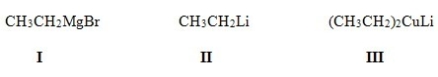 <strong>Rank the carbon-metal bond in the following organometallic reagents in order of decreasing polarity,starting with the most polar. </strong> A)II > I > III B)II > III > I C)III > I > II D)III > II > I