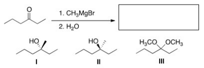 <strong>What is the major organic product of the following reaction? </strong> A)Only I B)Only II C)Only III D)Only I and II