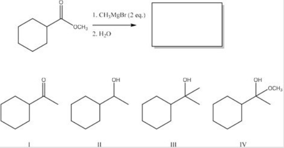 <strong>What is the major product from the following reaction? </strong> A)I B)II C)III D)IV