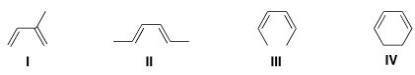 <strong>Which of the following is the least reactive diene in a Diels-Alder reaction? </strong> A)I B)II C)III D)IV