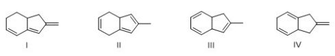 <strong>Which triene has the smallest heat of hydrogenation? </strong> A)I B)II C)III D)IV