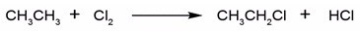 <strong>A possible reaction of ethane with chlorine is shown below.   This reaction could conceivably occur by the following chain mechanisms [1],[2],and [3].Determine DH for step [1].   Bond dissociation energies (kcal/mol):  </strong> A)-5 kcal/mol B)+58 kcal/mol C)-28 kcal/mol D)None of the choices are correct. <div style=padding-top: 35px> 