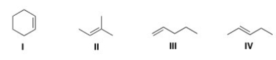 <strong>Which of the following alkenes undergoes allylic bromination to form a single monobrominated product? </strong> A)I B)II C)III D)IV