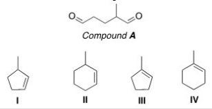 After ozonolysis and treatment of the unstable ozonide with CH<sub>3</sub>SCH<sub>3</sub>,compound A was converted to the compound below.What is the structure of compound A?