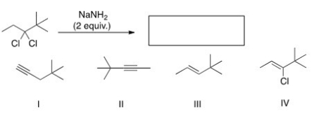 <strong>What is the product of the following reaction?  </strong> A)I B)II C)III D)IV <div style=padding-top: 35px> 