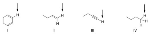 <strong>Which of the indicated hydrogen in the following compounds is the most acidic?  </strong> A)I B)II C)III D)IV <div style=padding-top: 35px> 