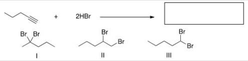 <strong>What is the major product of the following reaction?  </strong> A)Only I B)Only II C)Only III D)I,II,and III <div style=padding-top: 35px> 