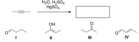 <strong>What is the major organic product of the following reaction?  </strong> A)I B)II C)III D)IV <div style=padding-top: 35px> 