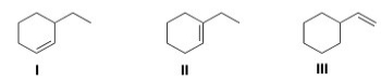 <strong>Rank the following compounds in order of decreasing stability,putting the most stable first.  </strong> A)I > II > III B)II > I > III C)III > II > I D)III > I > II <div style=padding-top: 35px> 