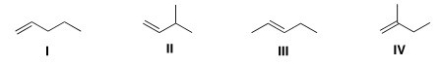 <strong>Which of the following alkenes reacts fastest with HCl?  </strong> A)I B)II C)III D)IV <div style=padding-top: 35px> 