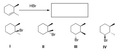 <strong>Predict the major product(s)of the following reaction.  </strong> A)Only I and II B)Only II and III C)Only III and IV D)Only I and IV <div style=padding-top: 35px> 