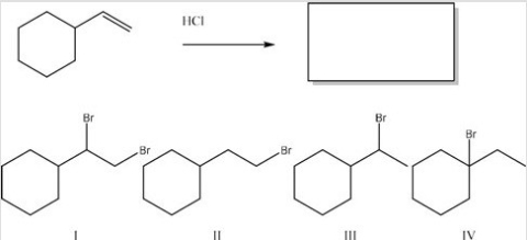 <strong>What is the major product of the following reaction?  </strong> A)I B)II C)III D)IV <div style=padding-top: 35px> 