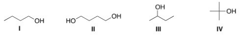 <strong>Which of the following compounds has the highest boiling point? </strong> A)I B)II C)III D)IV