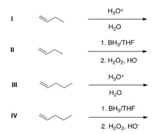 <strong>Which of the following would be a reasonable synthesis of 1-butanol? </strong> A)I B)II C)III D)IV