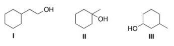 Rank the alcohols in order of increasing reactivity when dehydrated with H<sub>2</sub>SO<sub>4</sub>,putting the least reactive first.