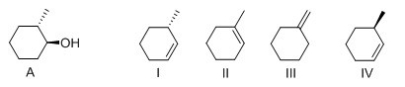 <strong>What is the major alkene formed when compound A is dehydrated with POCl<sub>3</sub> and pyridine? </strong> A)I B)II C)III D)IV