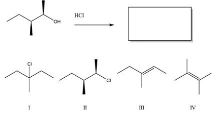 <strong>What is the major product of the following reaction? </strong> A)I B)II C)III D)IV