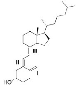 <strong>Classify each alkene in vitamin D<sub>3</sub> labeled I,II,III by the number of carbon substituents bonded to the double bond. </strong> A)I = Disubstituted; II = trisubstituted; III = trisubstituted B)I = Monosubstituted; II = disubstituted; III = trisubstituted C)I = Disubstituted; II = disubstituted; III = trisubstituted D)I = Disubstituted; II = trisubstituted; III = disubstituted
