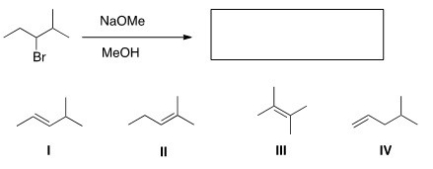 <strong>What is the major elimination product obtained from the following reaction? </strong> A)I B)II C)III D)IV