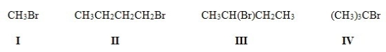 <strong>Which of the following is the most reactive substrate in an E2 reaction? </strong> A)I B)II C)III D)IV
