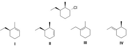 <strong>Which of the following is the major E2 product formed from the following alkyl halide? </strong> A)I B)II C)III D)IV