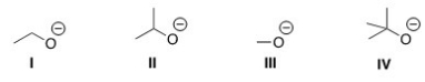 <strong>Which of the following is most likely to react as a base rather than a nucleophile? </strong> A)I B)II C)III D)IV