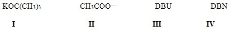 <strong>Which of the following is most likely to react as a nucleophile rather than a base? </strong> A)I B)II C)III D)IV
