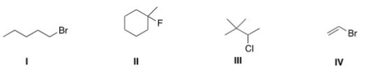 <strong>Which of the following alkyl halides is a tertiary alkyl halide? </strong> A)I B)II C)III D)IV
