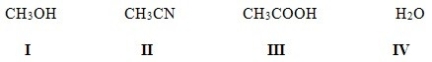 <strong>Which of the following solvents is not a polar protic solvent? </strong> A)I B)II C)III D)IV