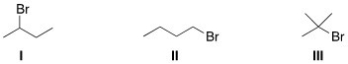 <strong>Rank the alkyl halides in order of decreasing S<sub>N</sub>2 reactivity,putting the most reactive first. </strong> A)I > II > III B)II > I > III C)III > I > II D)I > III > II